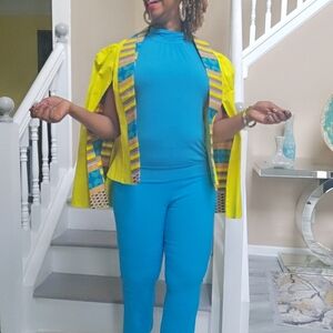 Stylish Blue And Yellow Women's Suit Open Sleeves